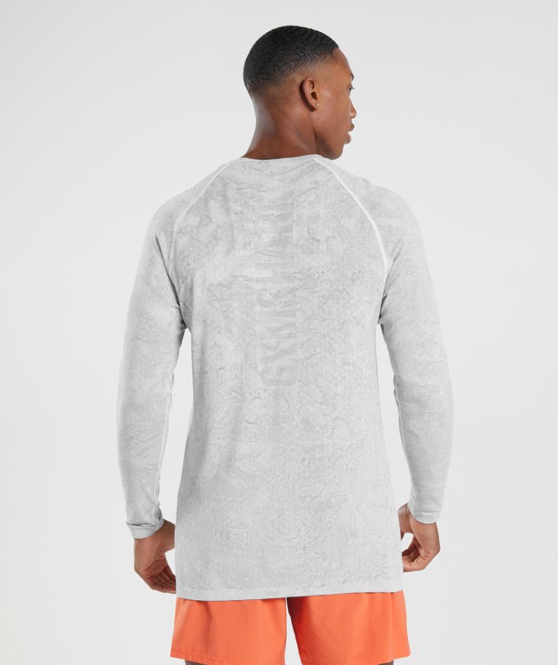 Men's Gymshark Geo Seamless Long Sleeve T-Shirts Light Grey | CA 1DA875